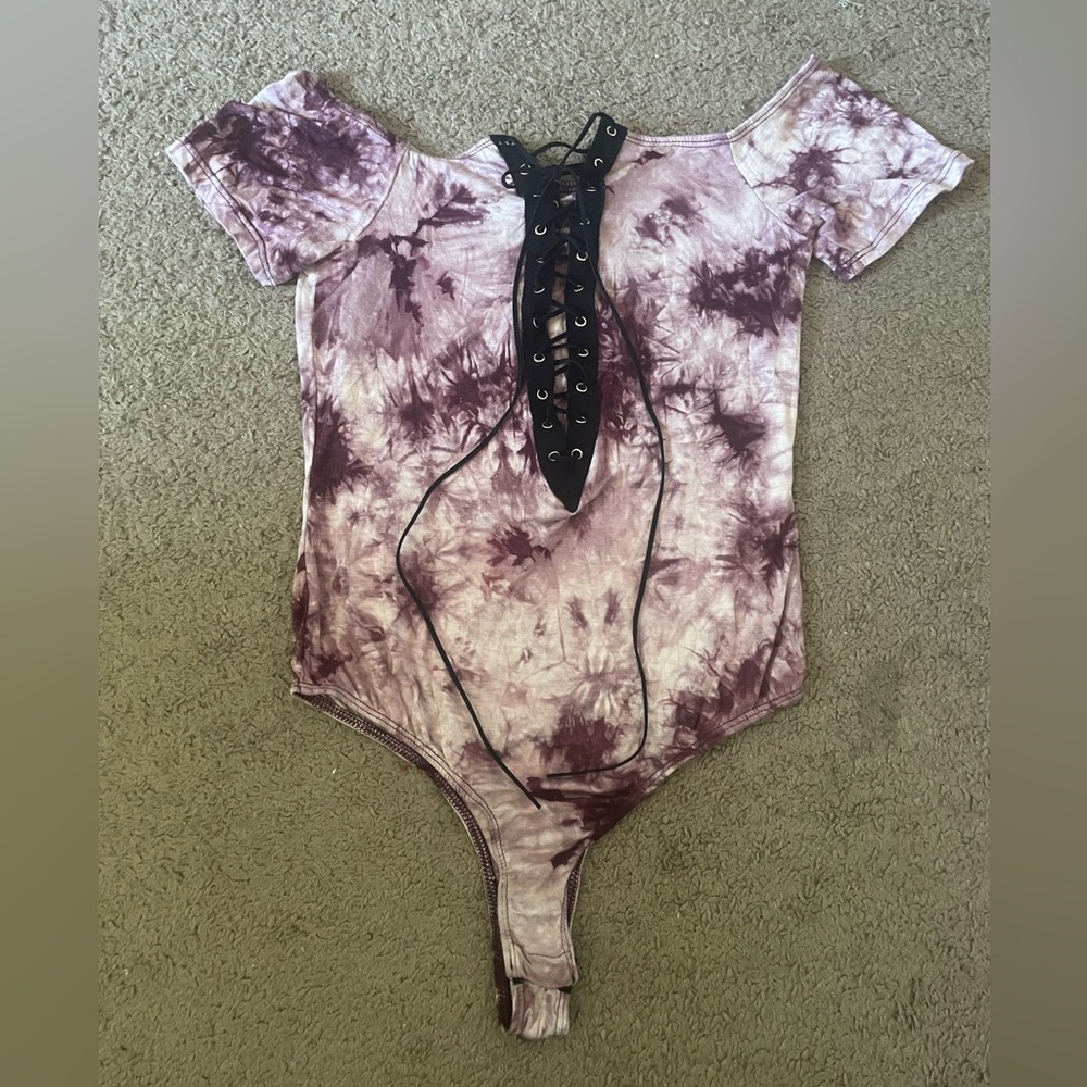 Windsor Bodysuit with Criss-Cross Ties, Off-the-Shoulder Short-Sleeve Top
